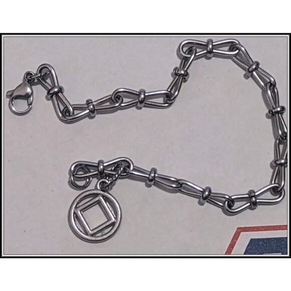 Narcotics Anonymous NA Symbol Charm Bracelet on Stainless Steel Figure 8 Chain - Picture 6 of 8